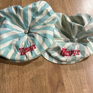 Vintage Wendy’s Employee Striped Beret - Aqua and White